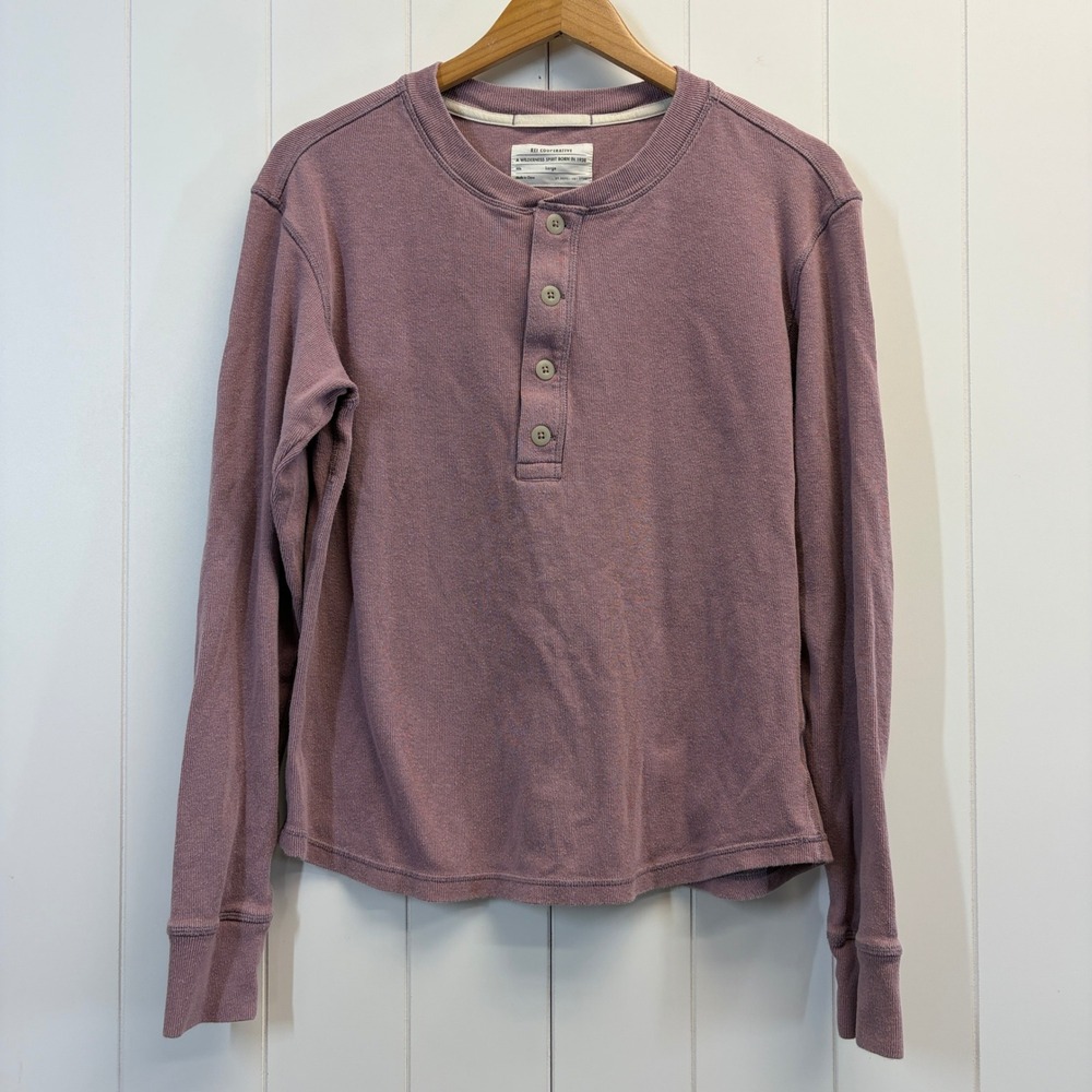 REI Co-op Gorpcore Cotton Hemp Henley Top Women Size L Earthy Sustainable Comfy